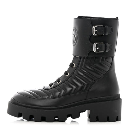 Gucci Nappa Frances GG Matelasse Platform Combat Boots 35 Black 1 of 11