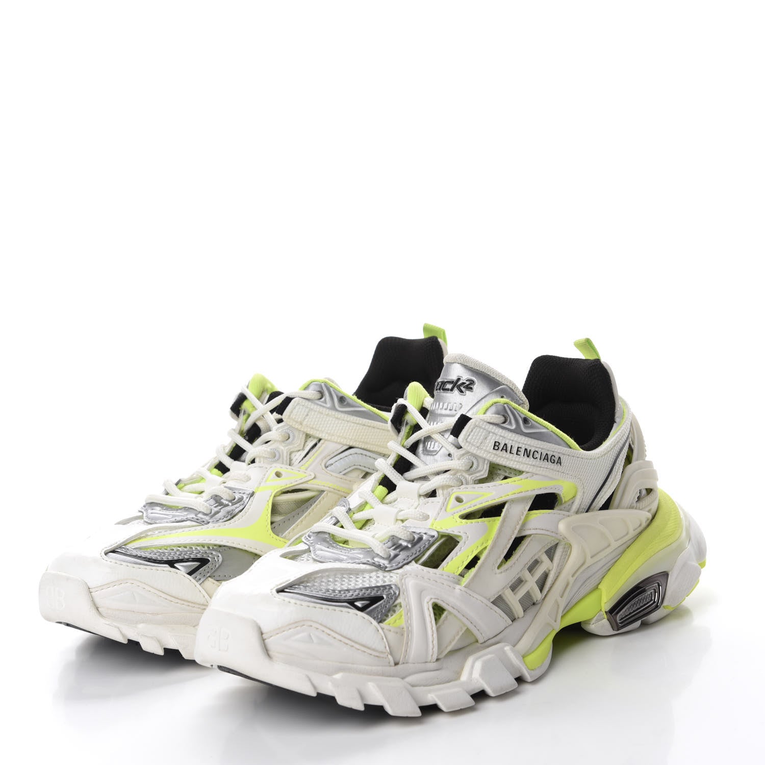 Balenciaga Rubber Mesh Bi-Color Womens Track.2 Open Sneakers 37 White Fluo Yellow 3 of 7