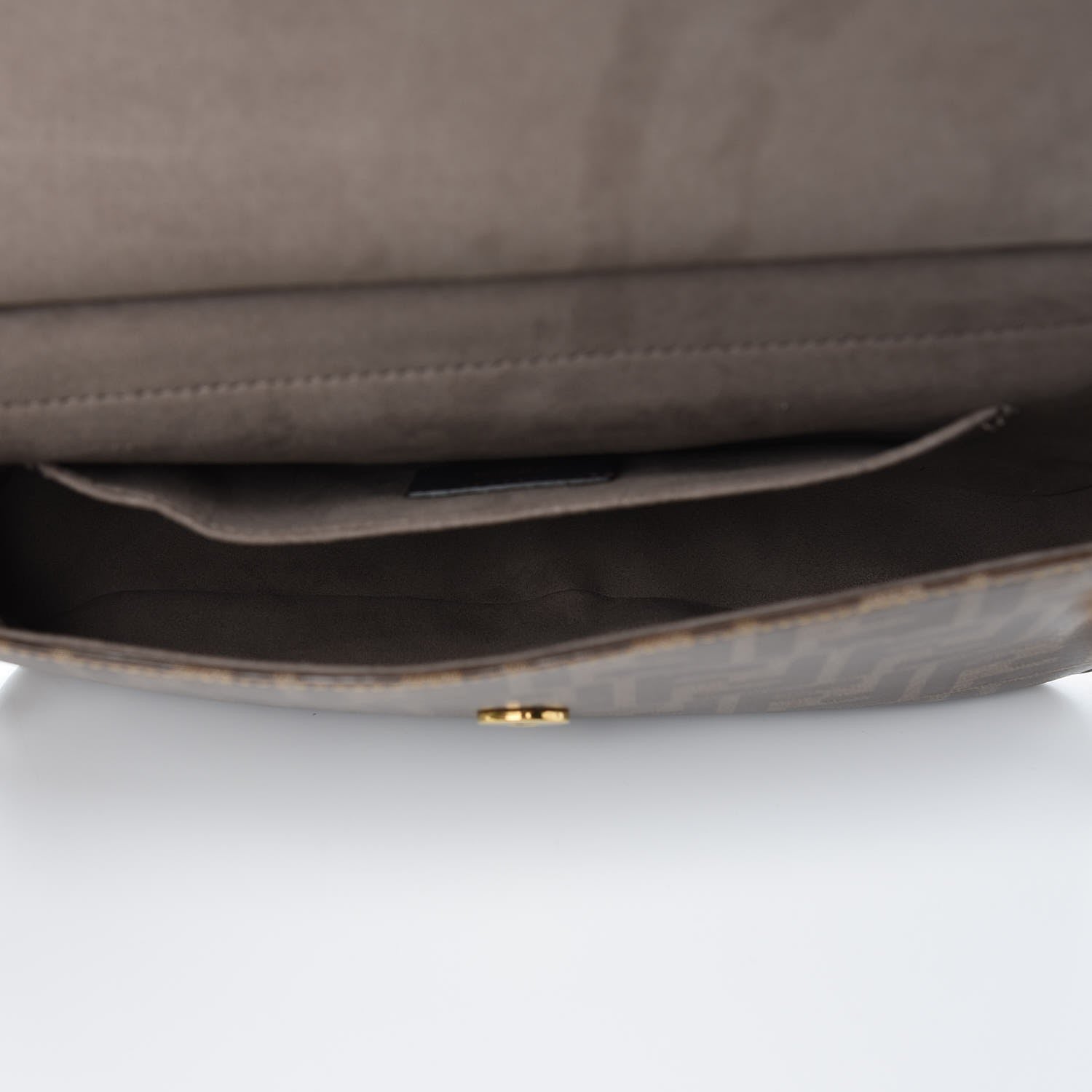Fendi Vitello Grace Glazed Fabric FF 1974 Double F Shoulder Bag Alchemy Mogano Panna 5 of 6