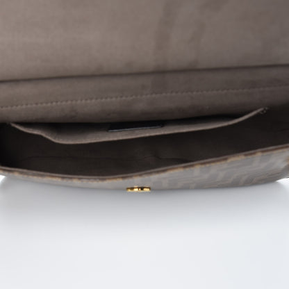 Fendi Vitello Grace Glazed Fabric FF 1974 Double F Shoulder Bag Alchemy Mogano Panna 5 of 6