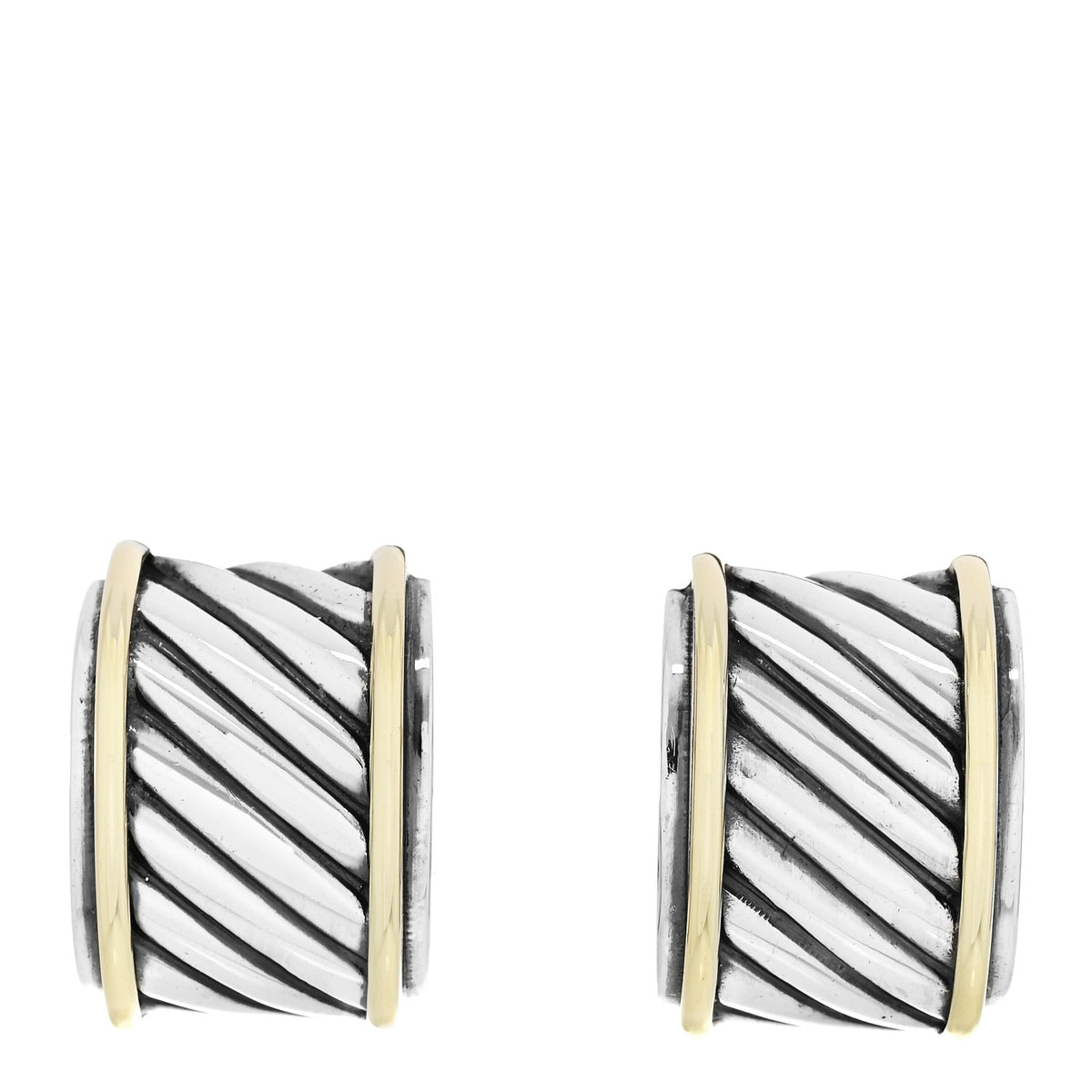 Sterling Silver 14K Yellow Gold Cable Classics Cigar Band Earrings