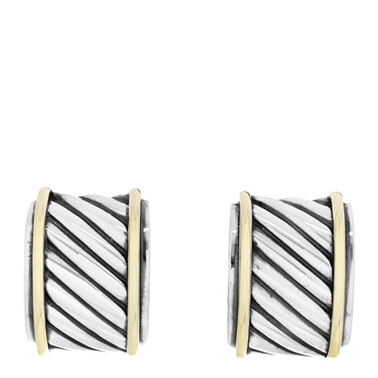 David Yurman Sterling Silver 14K Yellow Gold Cable Classics Cigar Band Earrings 1 of 4