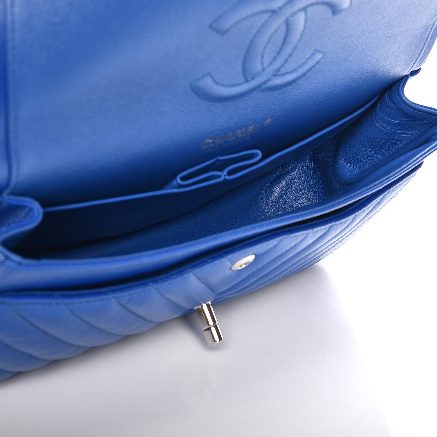 Chanel Caviar Chevron Quilted Medium Double Flap Bright Blue 5 of 9