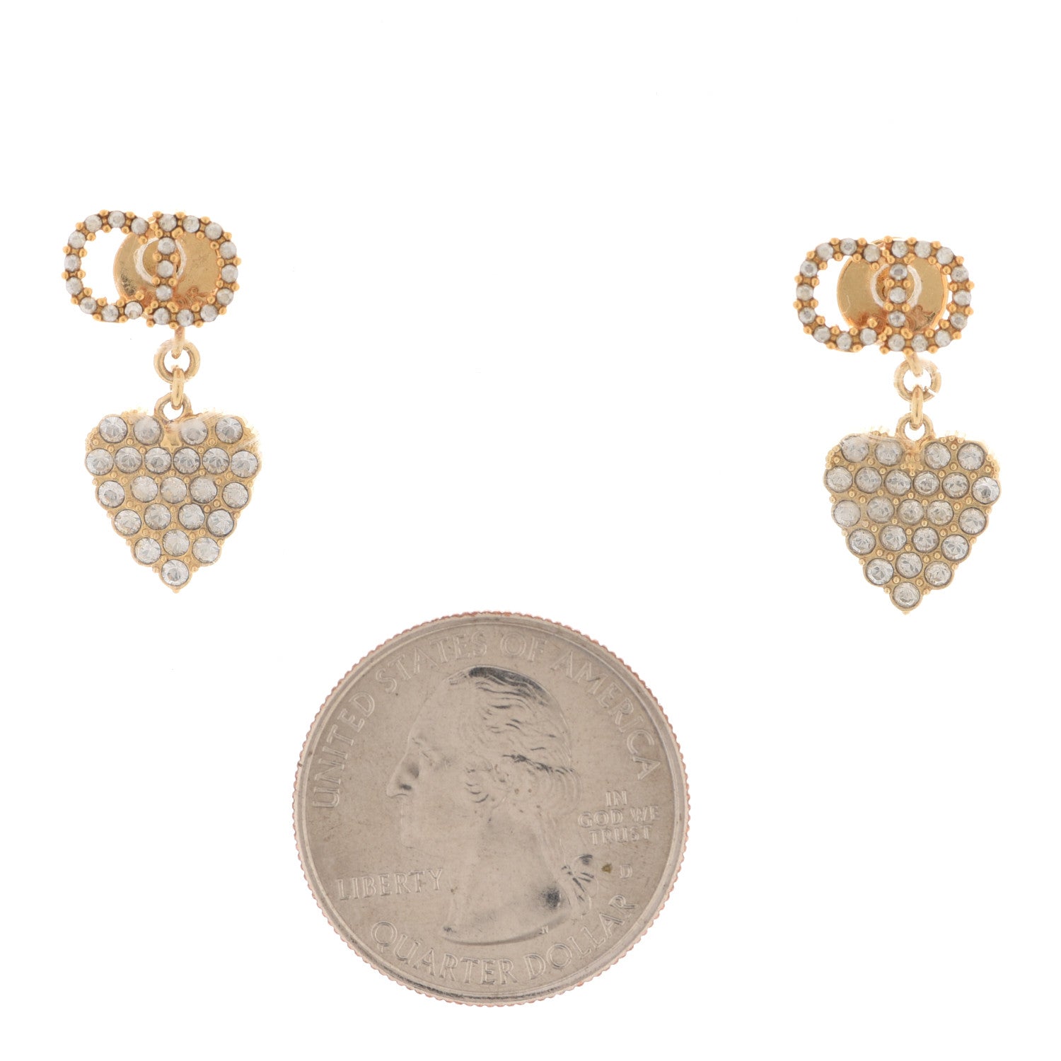 Christian Dior Crystal CD Heart Earrings Gold 2 of 5