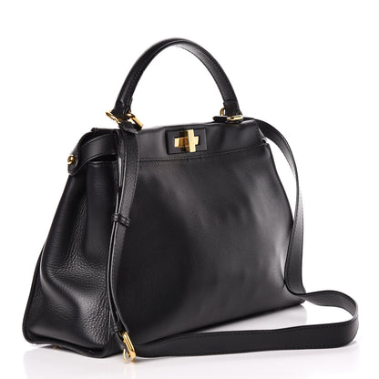 Fendi Vitello Seta Shiny Nappa Medium Peekaboo Iconic Satchel Black 3 of 14