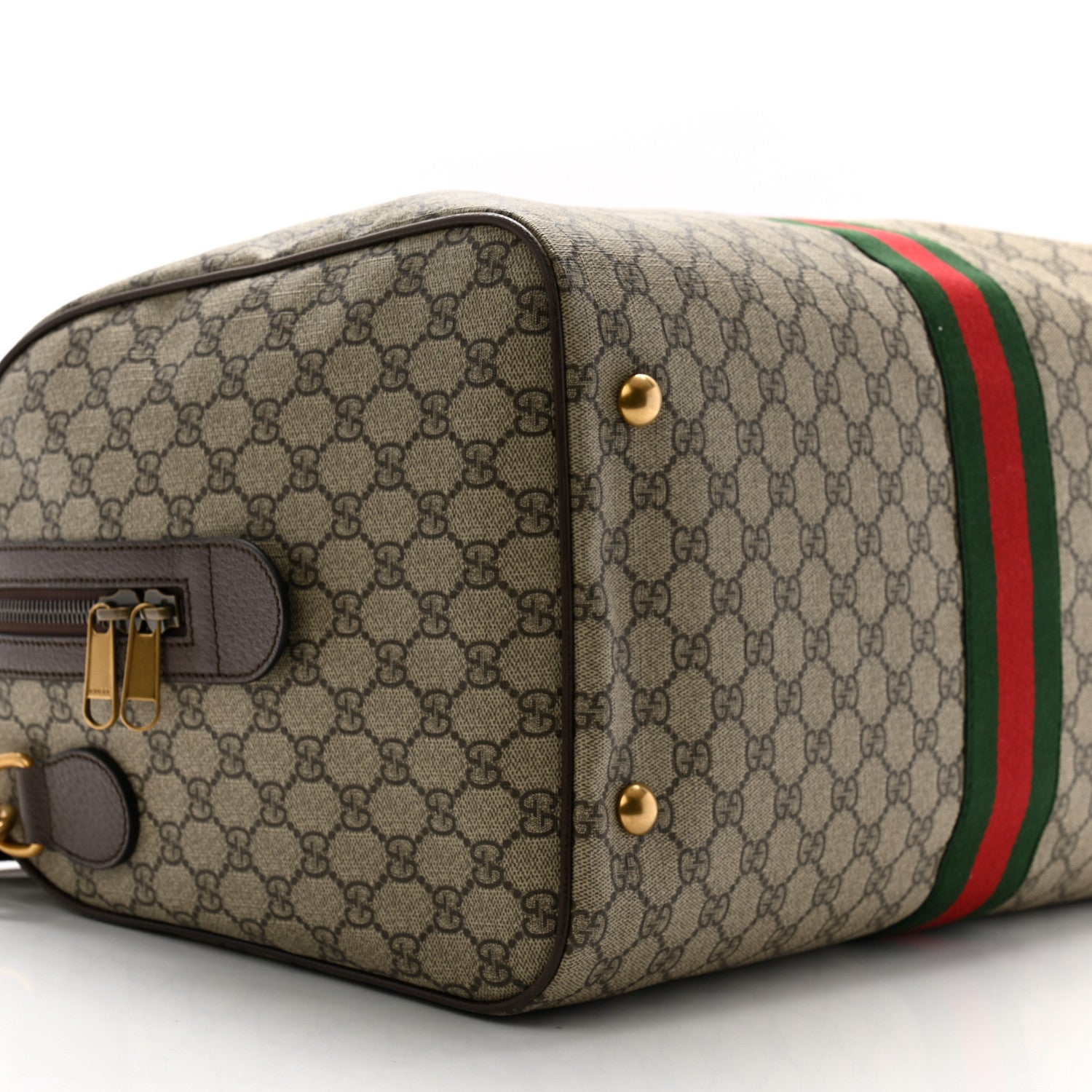 Gucci GG Supreme Monogram Textured Dollar Calfskin Web Medium Ophidia Carry-On Duffle Bag Beige Ebony New Acero 8 of 9