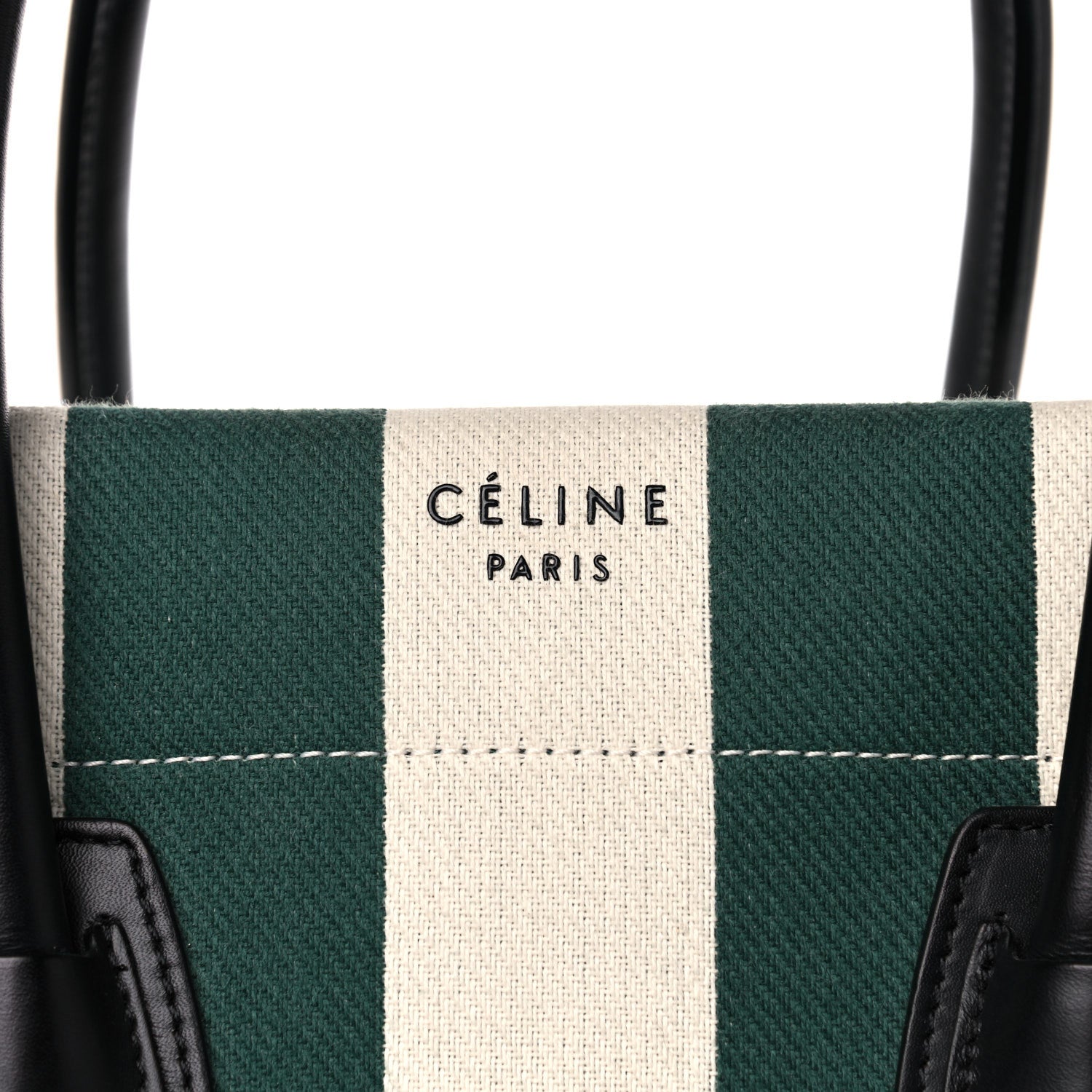 Celine Cotton Canvas Striped Medium Phantom Luggage White Green 9 of 25