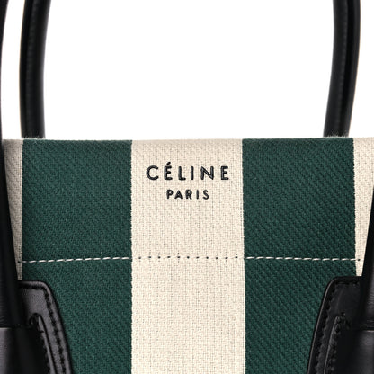 Celine Cotton Canvas Striped Medium Phantom Luggage White Green 9 of 25