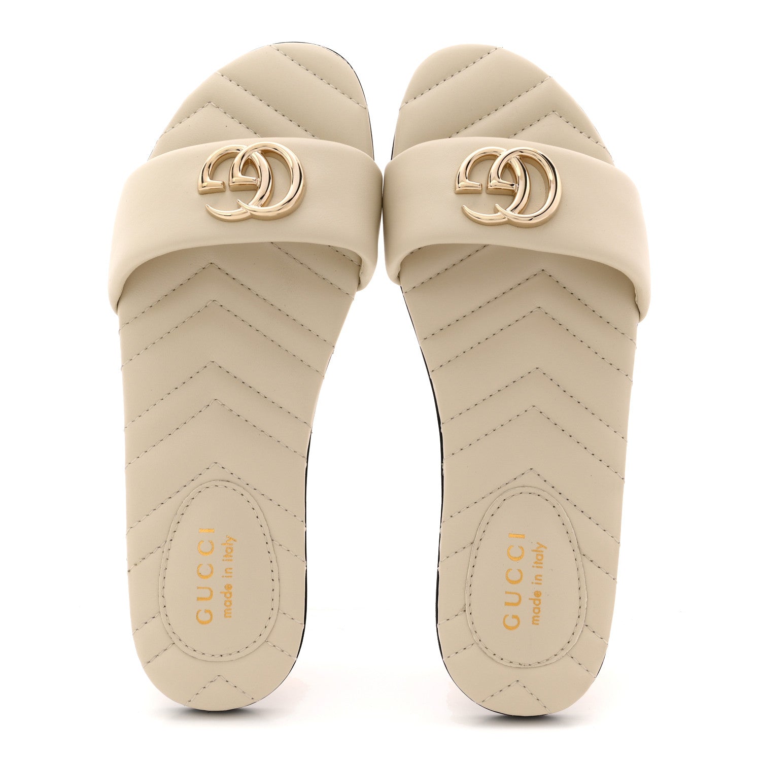 Gucci Nappa Matelasse GG Marmont Flat Slide Sandals 38.5 New Ivoire 2 of 10
