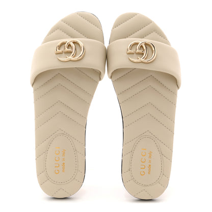 Gucci Nappa Matelasse GG Marmont Flat Slide Sandals 38.5 New Ivoire 2 of 10