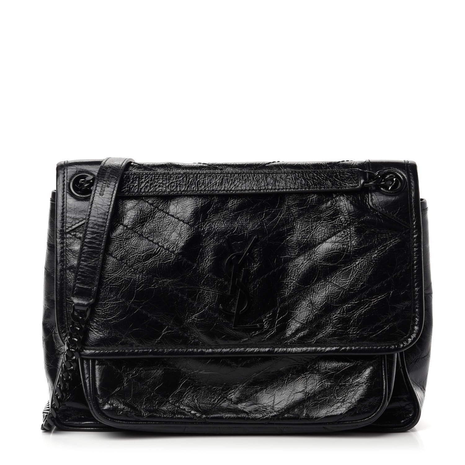 Saint Laurent Crinkled Calfskin Matelasse Monogram Medium Niki Chain Satchel Black 1 of 12