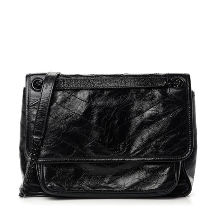 Saint Laurent Crinkled Calfskin Matelasse Monogram Medium Niki Chain Satchel Black 1 of 12