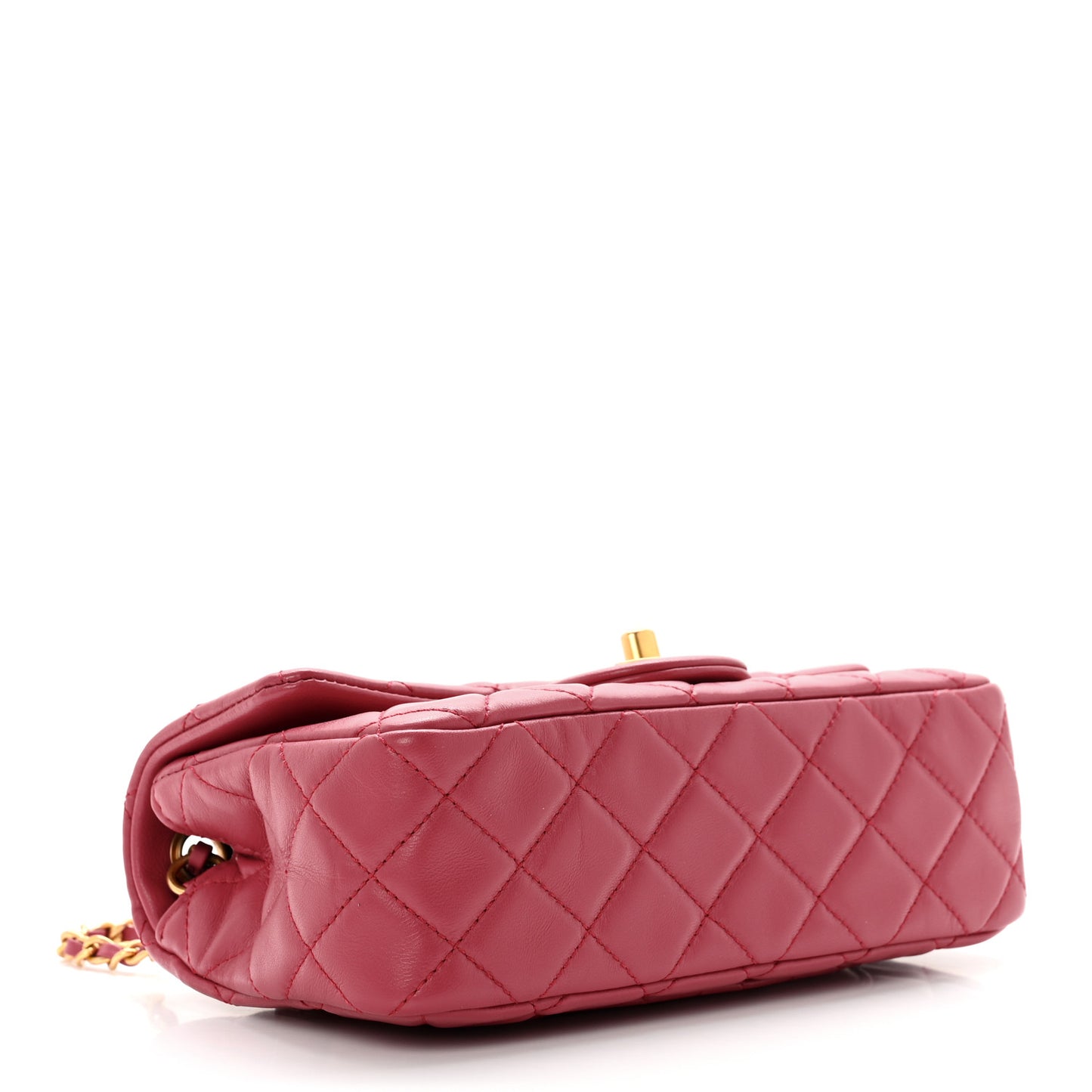Lambskin Quilted Mini Rectangular Pearl Crush Flap Fuchsia
