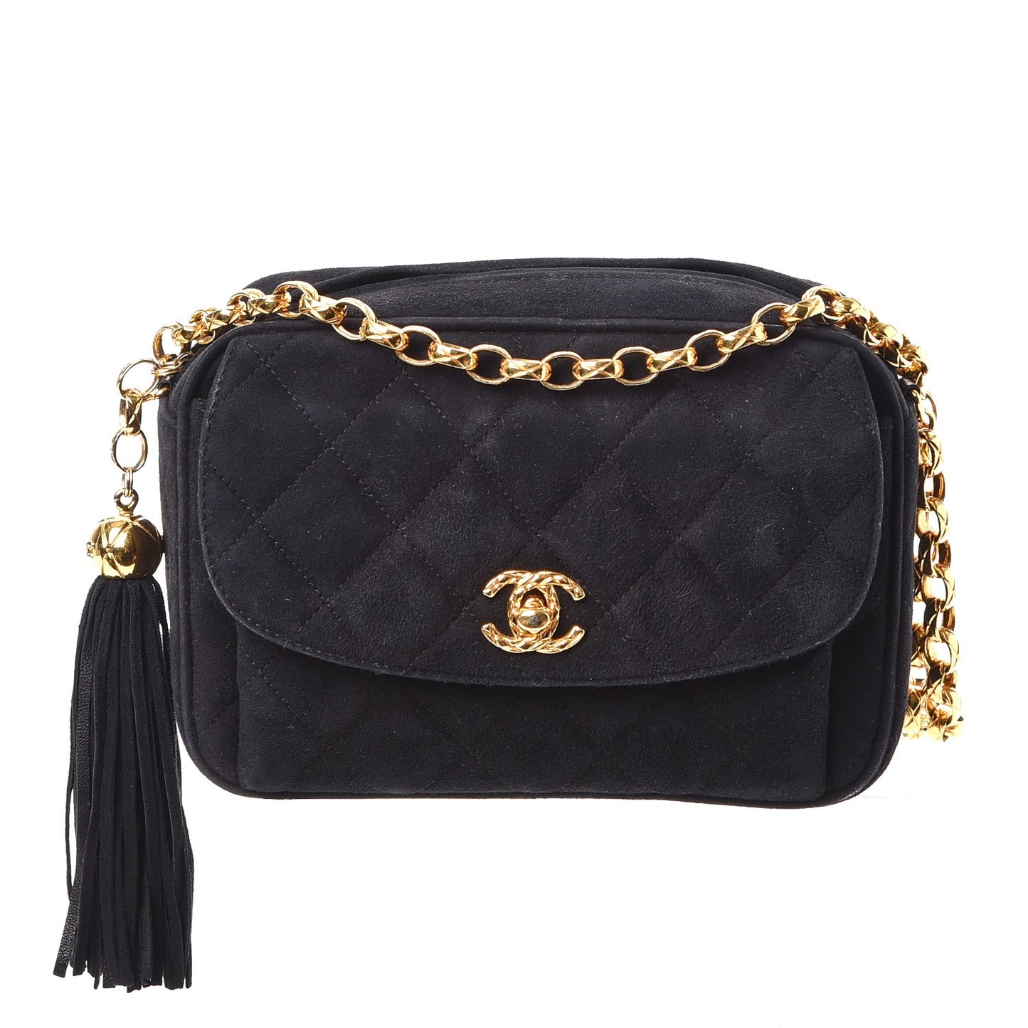 Suede Quilted CC Tassel Camera Case Black