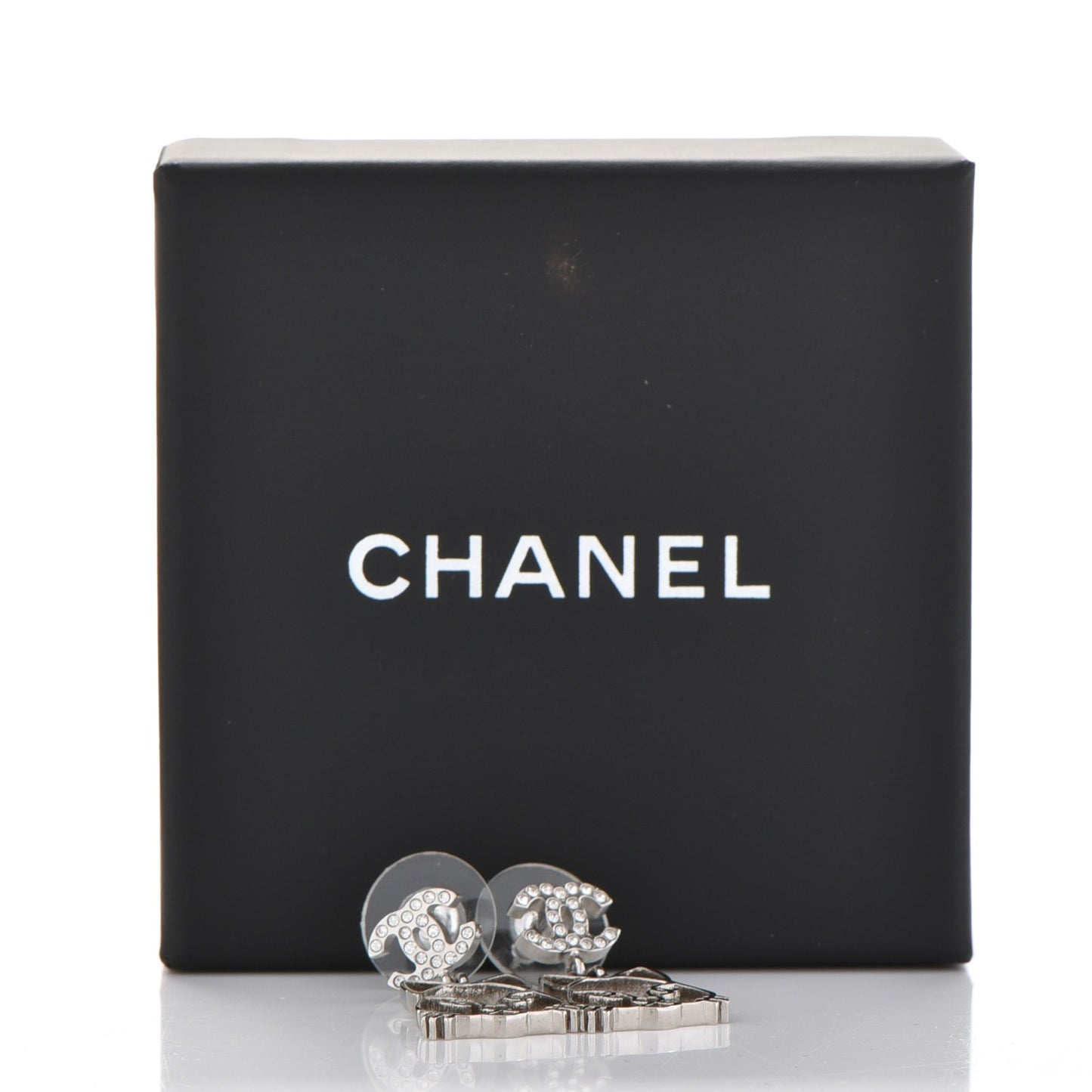 Crystal Emoji Choupette Cat CC Earrings Silver