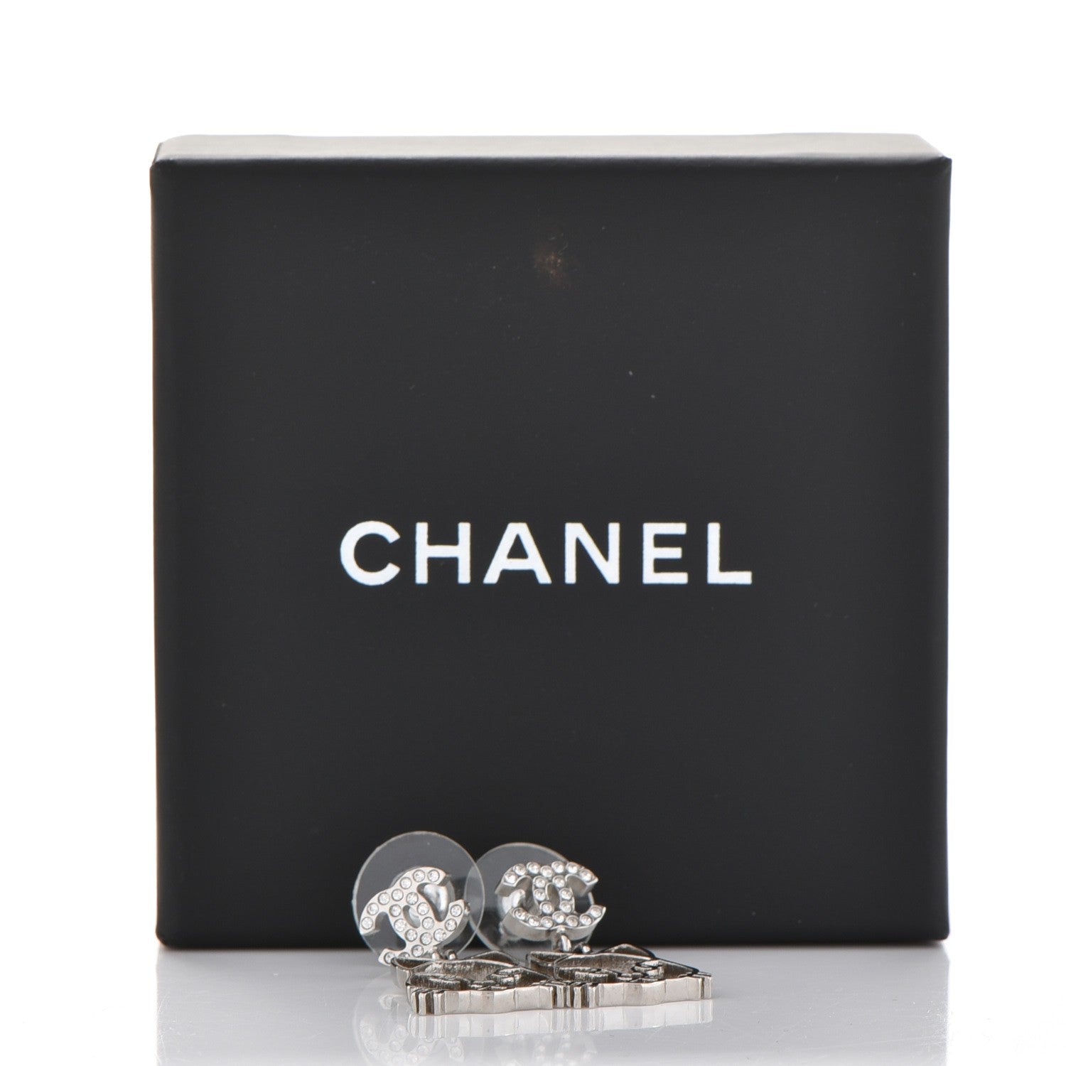 Chanel Crystal Emoji Choupette Cat CC Earrings Silver 6 of 6