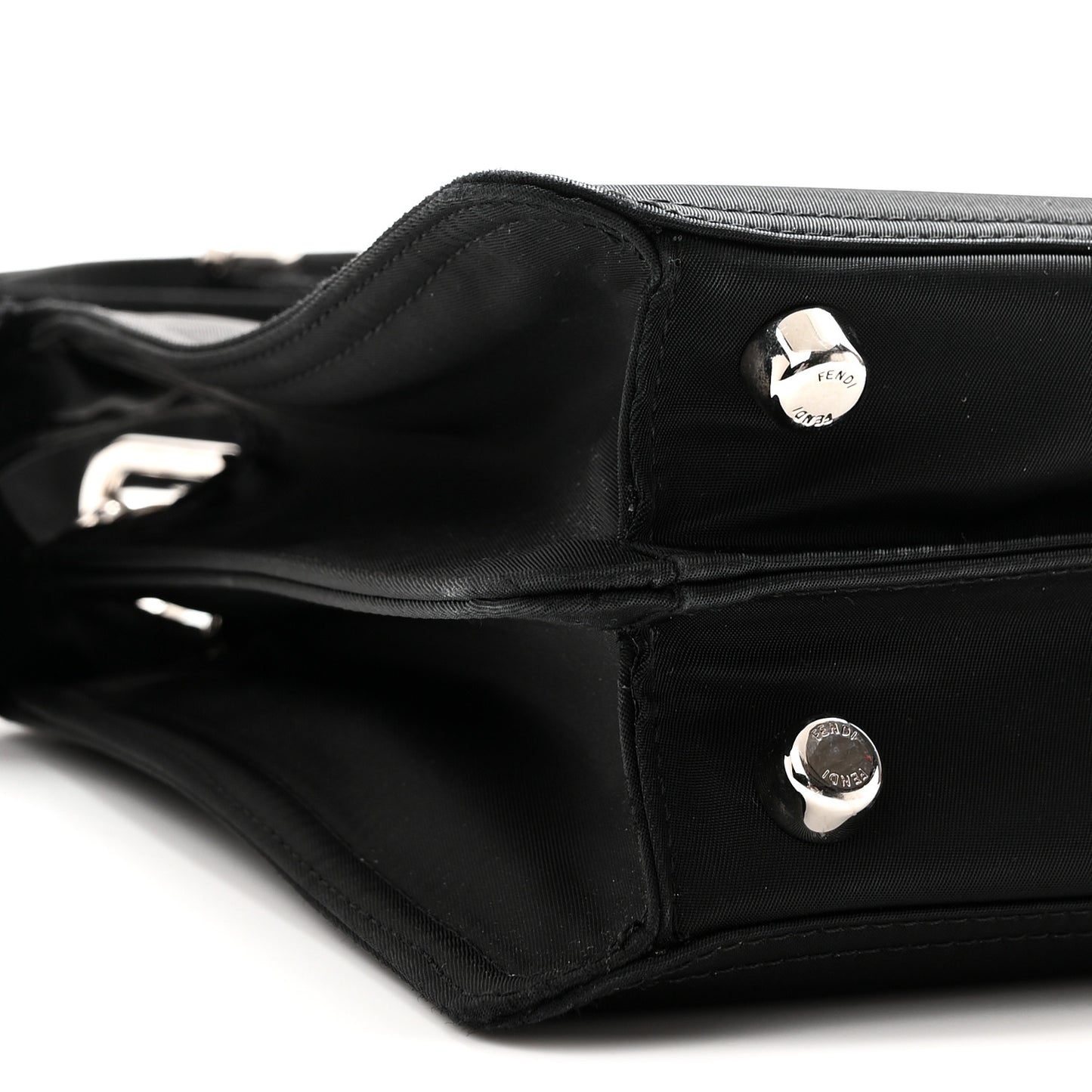 Nylon Vitello Cover Logo Embossed Mini Peekaboo I SEE U Satchel Black White