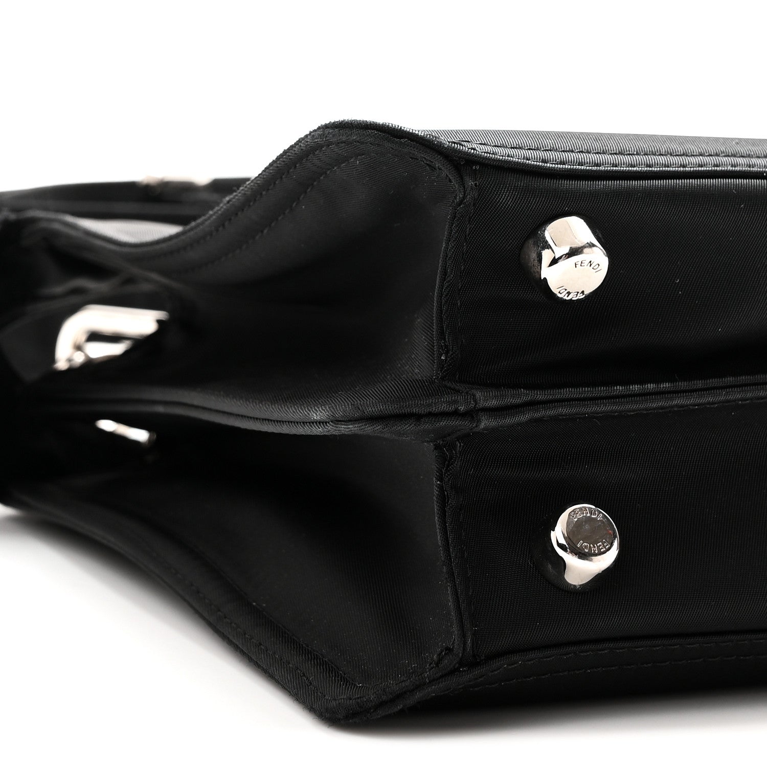 Fendi Nylon Vitello Cover Logo Embossed Mini Peekaboo I SEE U Satchel Black White 8 of 9