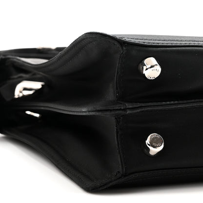Fendi Nylon Vitello Cover Logo Embossed Mini Peekaboo I SEE U Satchel Black White 8 of 9