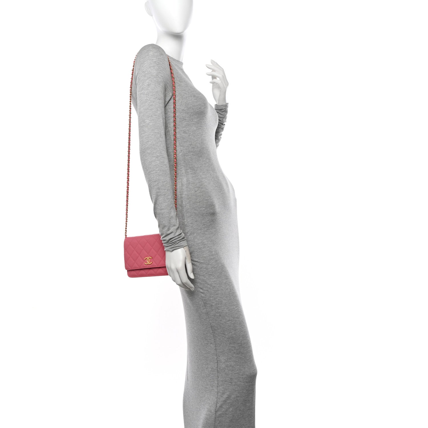 Chanel Caviar Quilted Textured CC Wallet On Chain WOC Pink 3 of 12