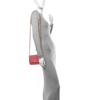 Chanel Caviar Quilted Textured CC Wallet On Chain WOC Pink 3 of 12