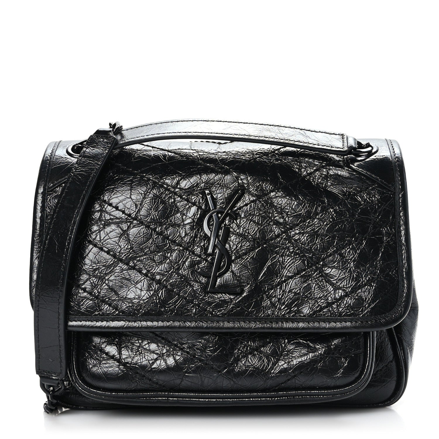 Saint Laurent Crinkled Calfskin Matelasse Monogram Baby Niki Chain Satchel Black 1 of 8