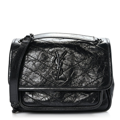 Saint Laurent Crinkled Calfskin Matelasse Monogram Baby Niki Chain Satchel Black 1 of 8