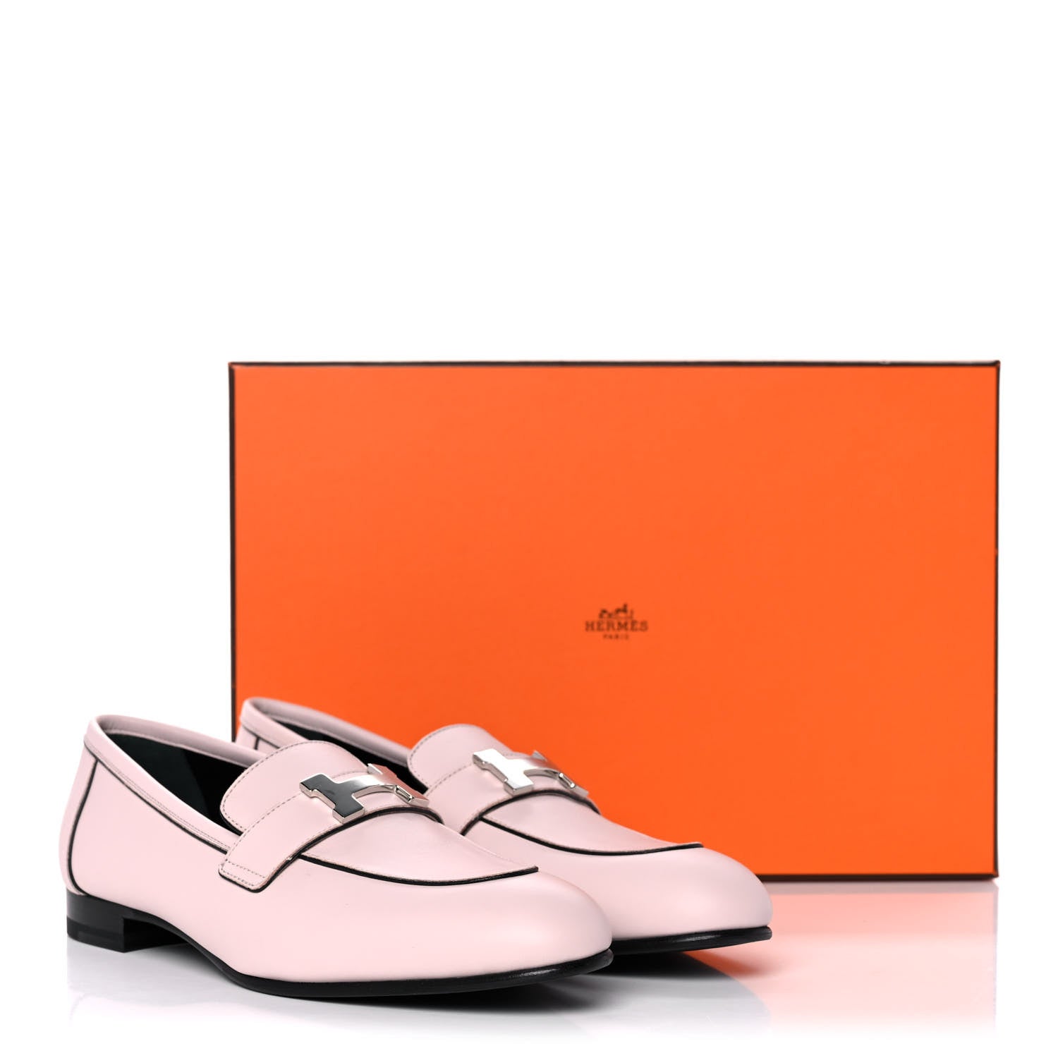 Hermes Calfskin Womens Paris Loafers 37.5 Rose Petale 9 of 9