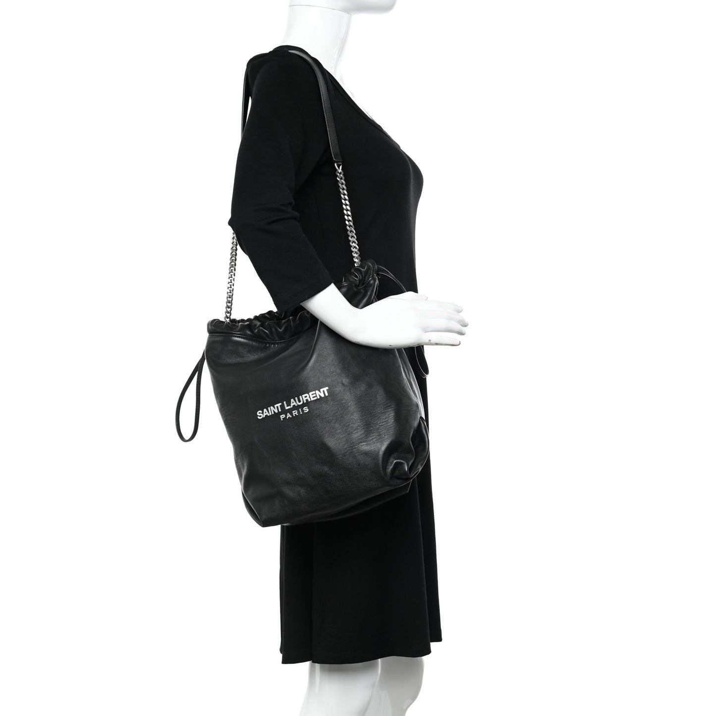 Lambskin Teddy Drawstring Bag Black