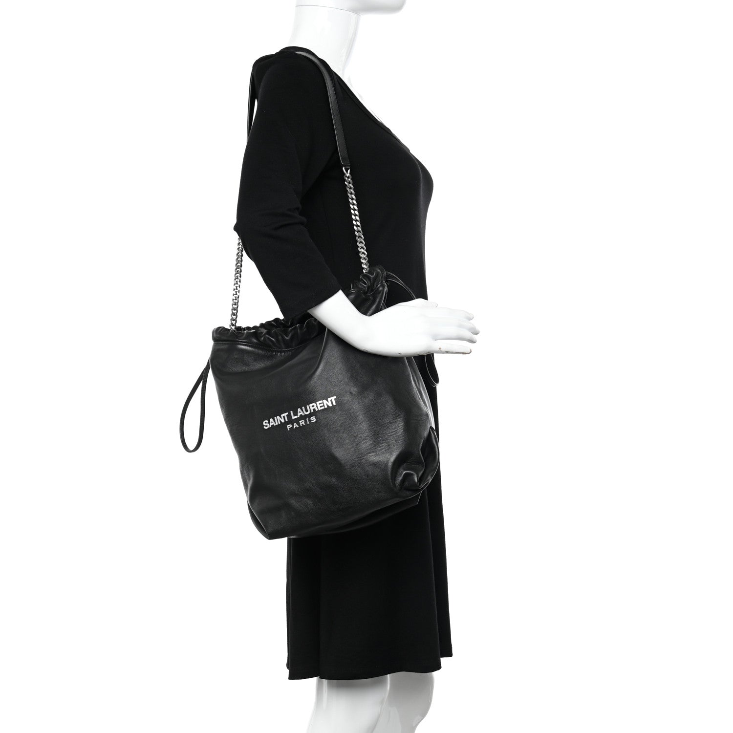 Saint Laurent Lambskin Teddy Drawstring Bag Black 2 of 11