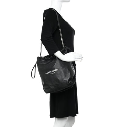 Saint Laurent Lambskin Teddy Drawstring Bag Black 2 of 11