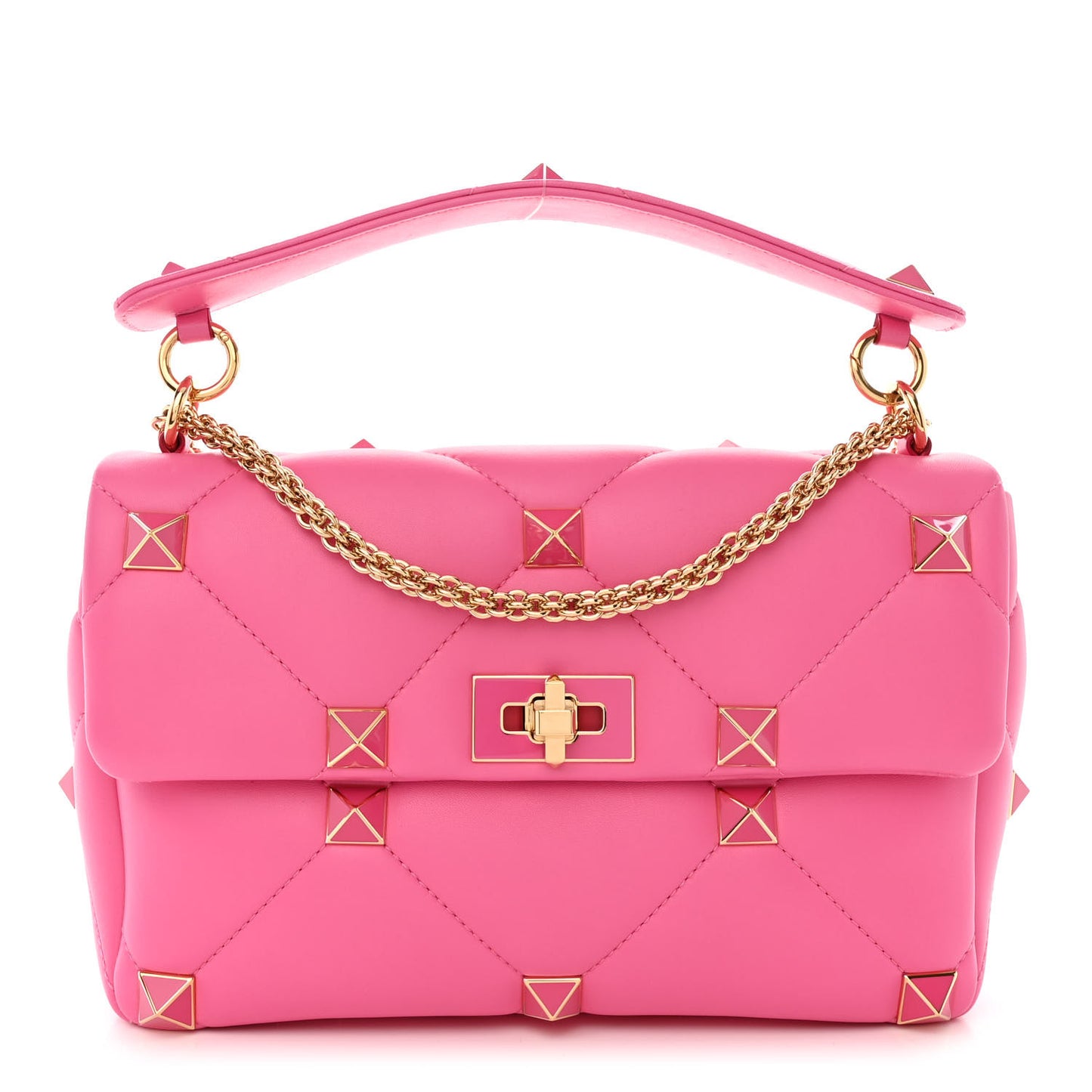 Nappa Enamel Large Roman Stud Shoulder Bag Feminine Pink