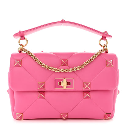 Valentino Garavani Nappa Enamel Large Roman Stud Shoulder Bag Feminine Pink 1 of 10