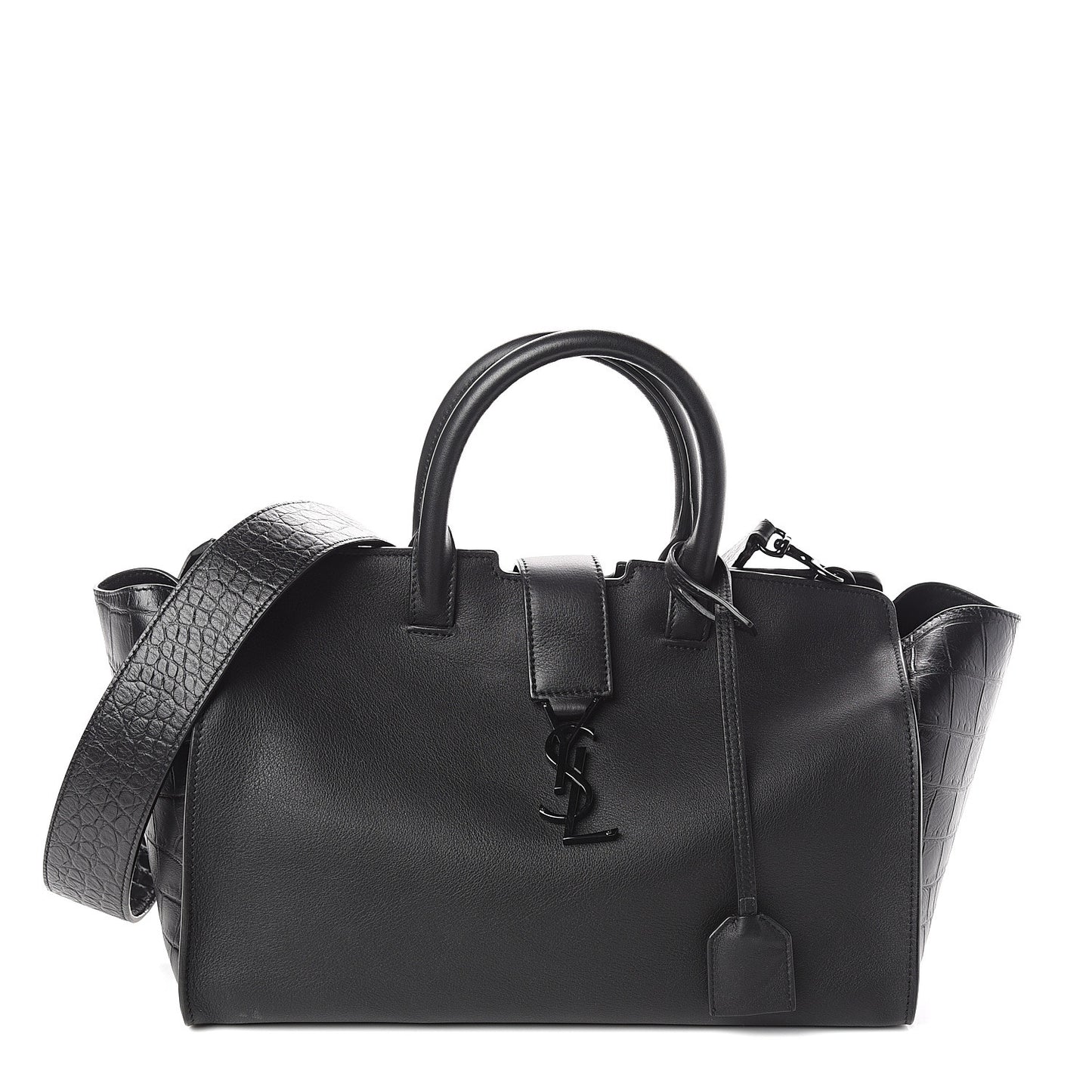 Smooth Calfskin Crocodile Embossed Small Monogram Downtown Cabas Black