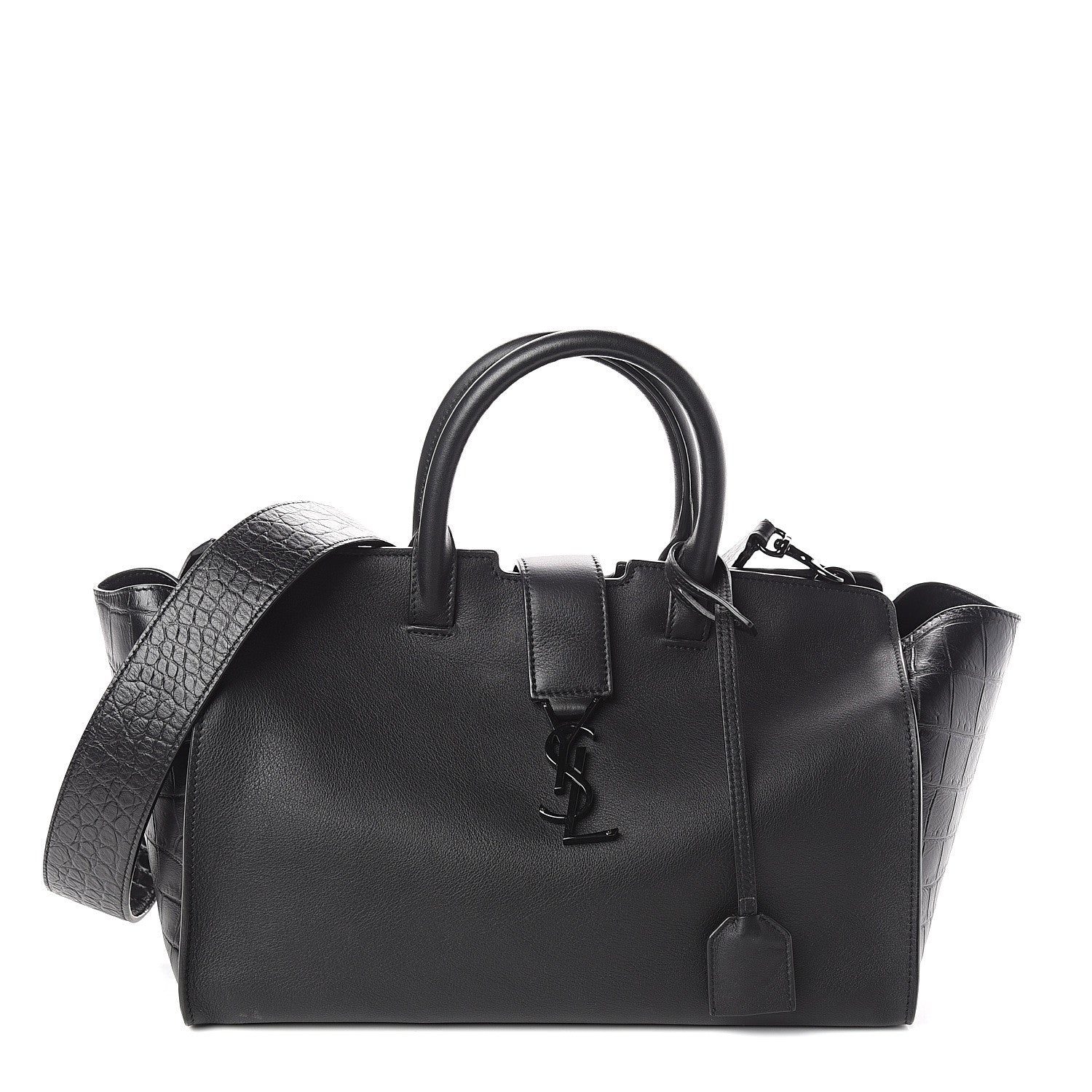 Saint Laurent Smooth Calfskin Crocodile Embossed Small Monogram Downtown Cabas Black 1 of 9