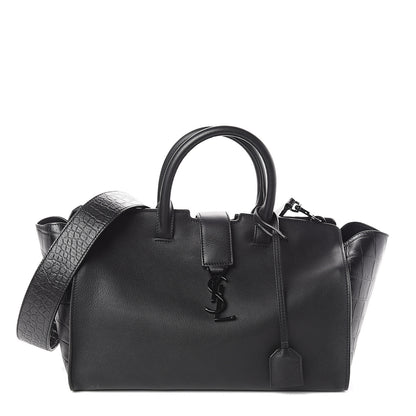 Saint Laurent Smooth Calfskin Crocodile Embossed Small Monogram Downtown Cabas Black 1 of 9