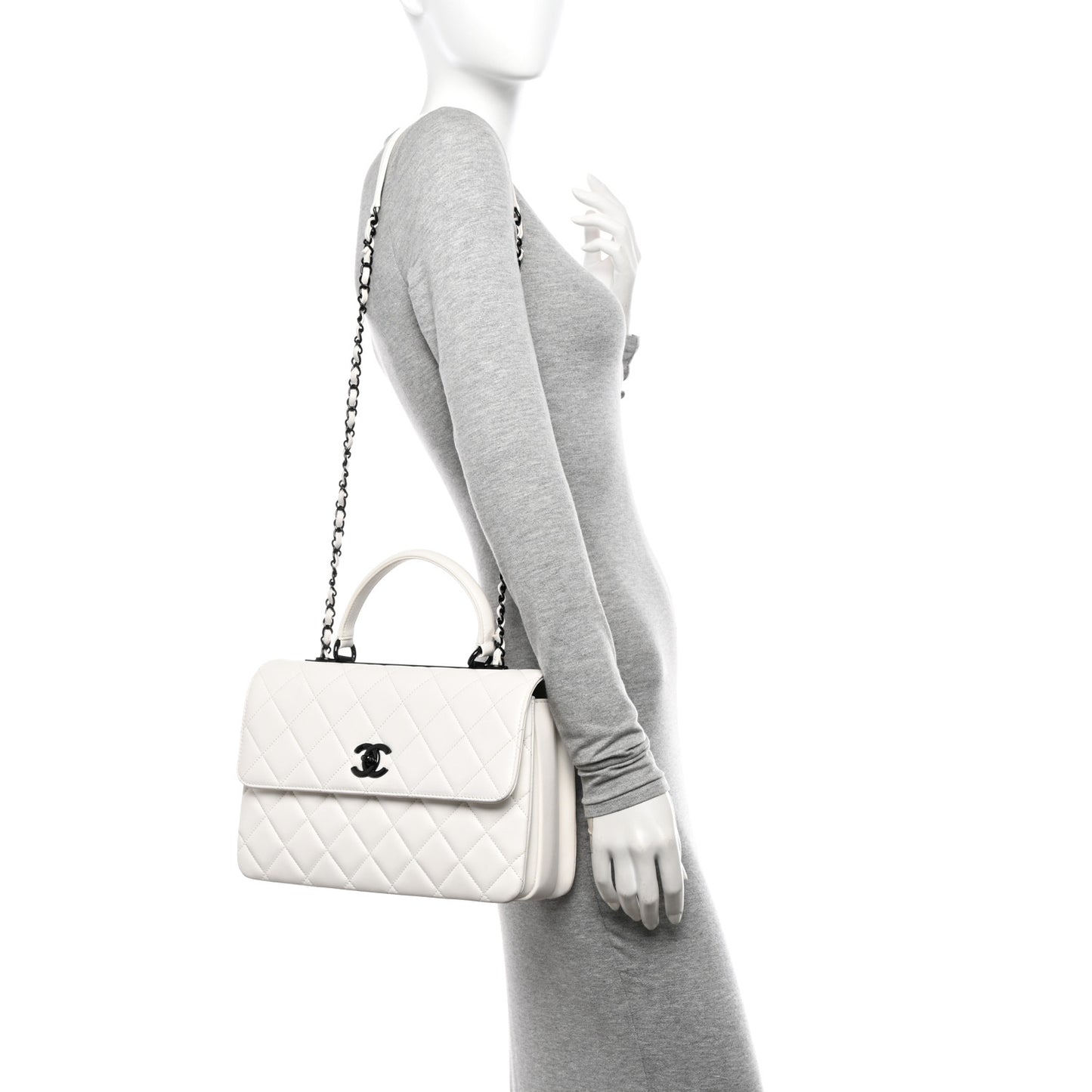 Lambskin Quilted Medium Trendy CC Flap Dual Handle Bag White