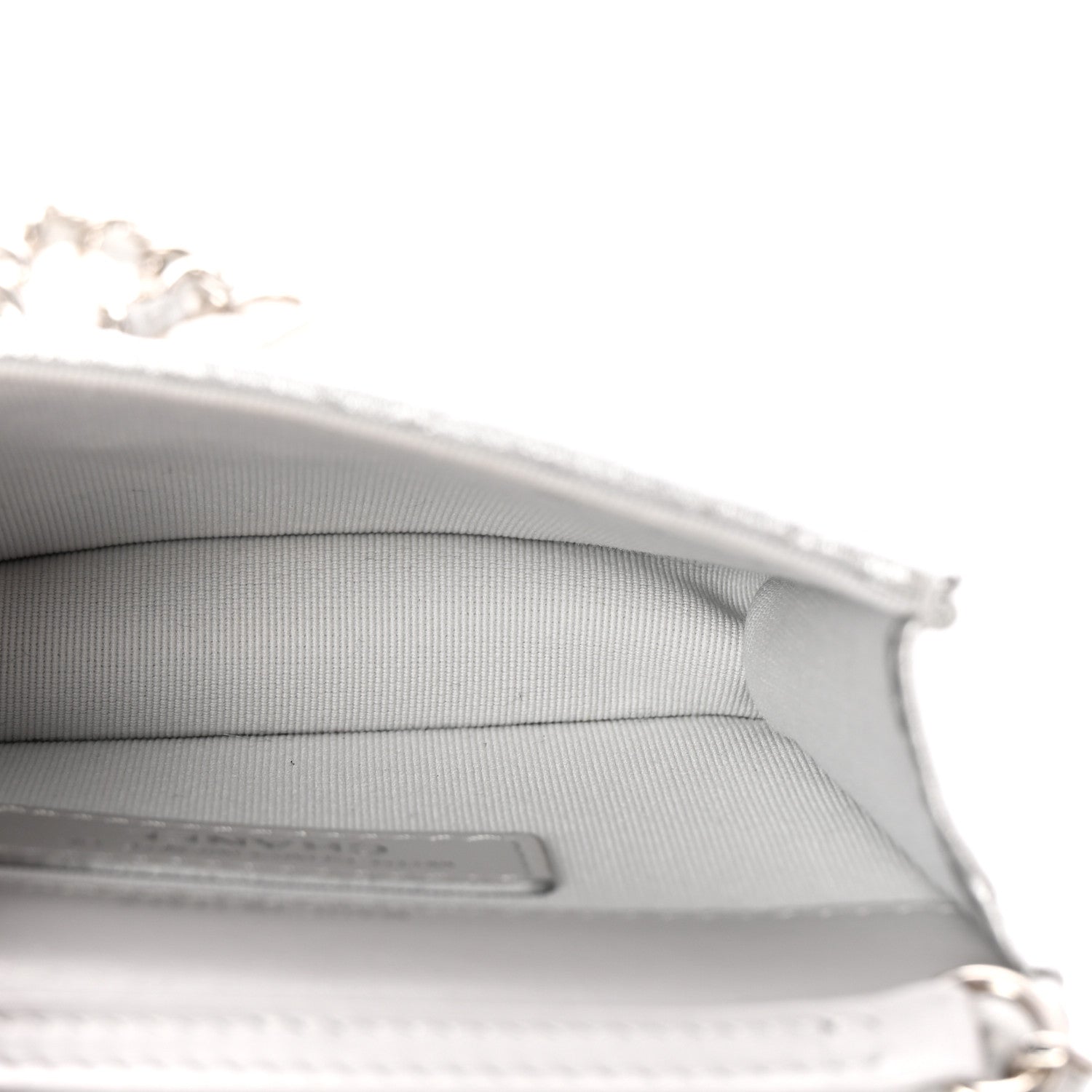 Chanel Metallic Goatskin Quilted Crystal CC Walk Of Fame Clutch With Chain Silver 4 of 9
