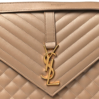 Saint Laurent Grain De Poudre Mixed Matelasse Large Triquilt Monogram Satchel Dark Beige 6 of 12