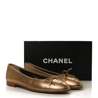 Chanel Metallic Lambskin CC Cap Toe Ballerina Flats 41 Bronze 14 of 14