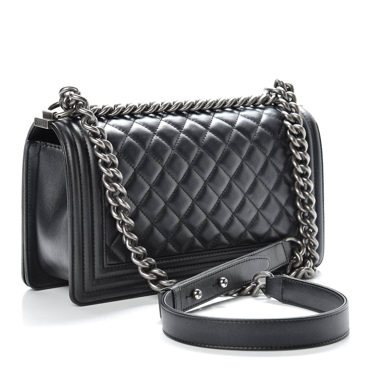 Metallic Calfskin Quilted Medium Boy Flap Black