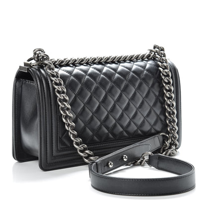 Chanel Metallic Calfskin Quilted Medium Boy Flap Black 2 of 15