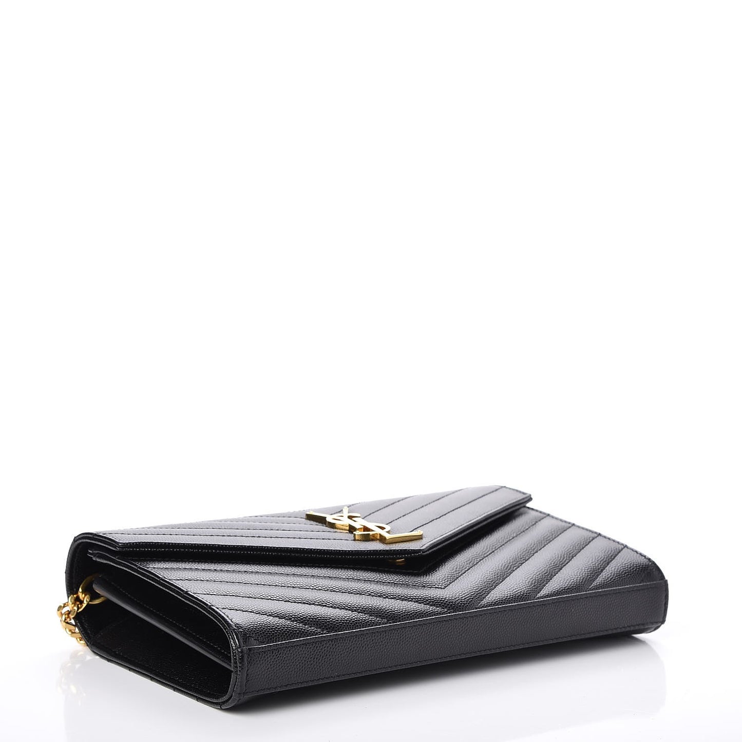 Grain De Poudre Matelasse Chevron Monogram Chain Wallet Black