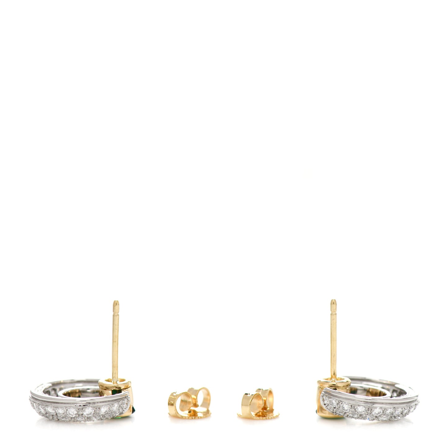 18K Yellow Gold Platinum Diamond Emerald Door Knocker Earrings