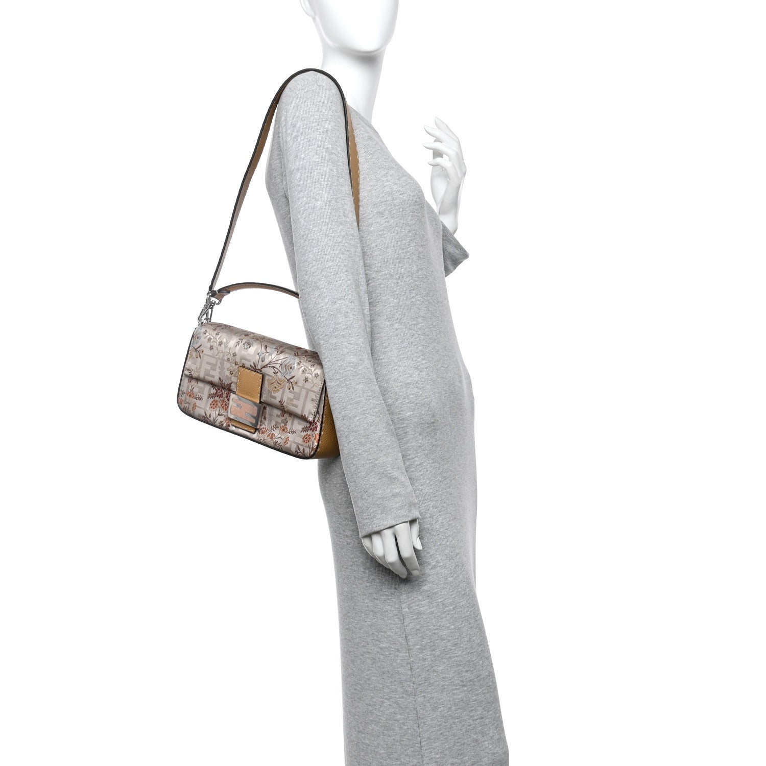 Fendi Satin Cuoio Romano Hand In Hand Campania Floral Baguette Multicolor 2 of 11