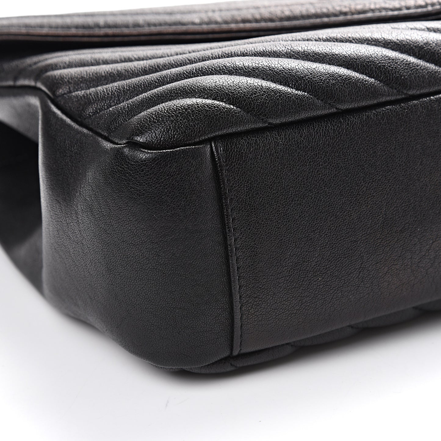 Sheepskin Matelasse Chevron Monogram Monochrome Large College Satchel Black
