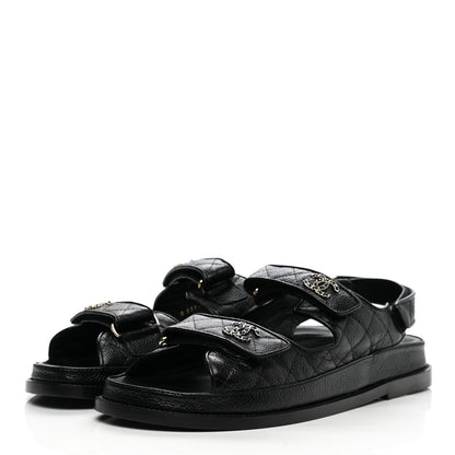 Chanel Grained Calfskin Velcro Dad Sandals 40.5 Black 3 of 9