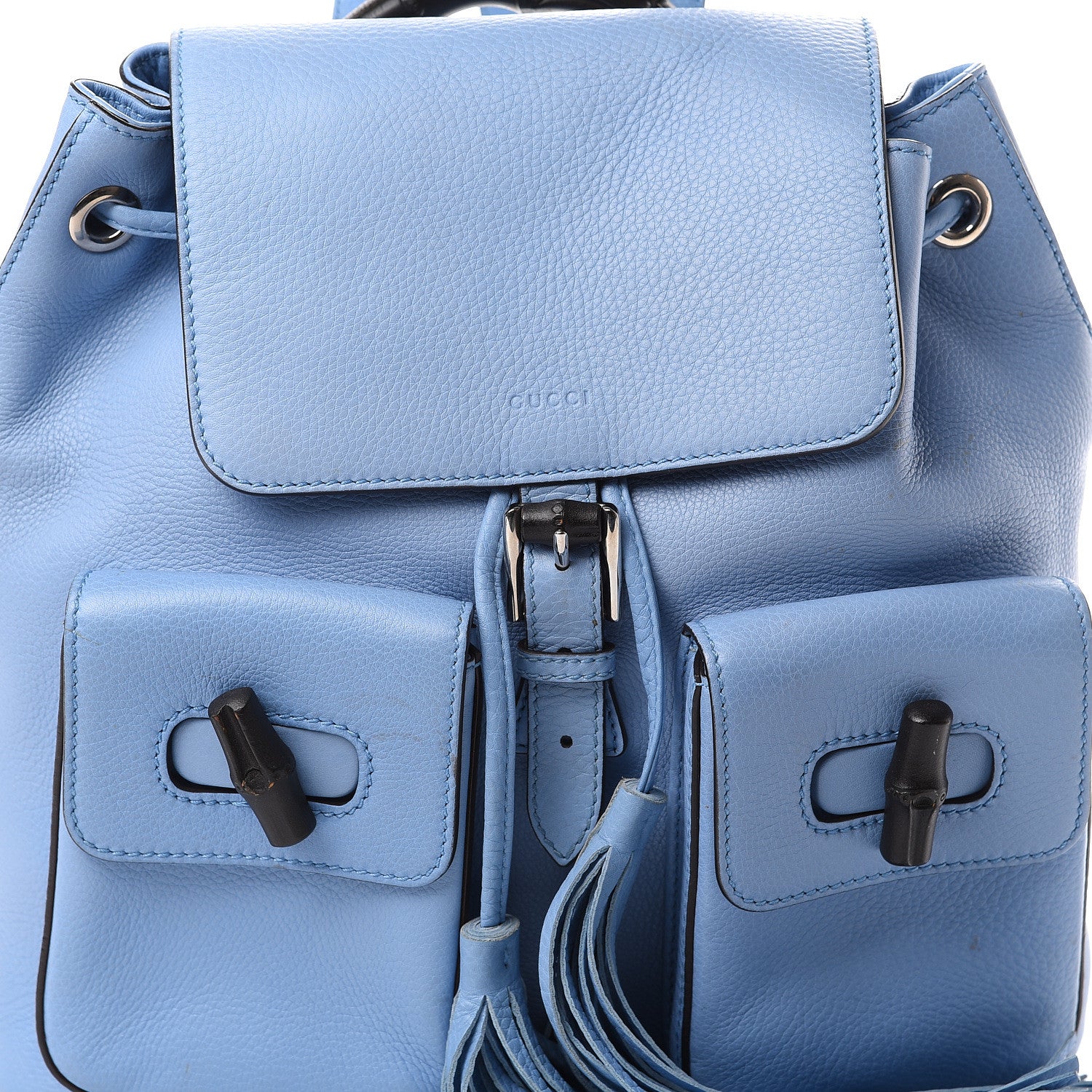 Gucci Cellarius Calfskin Medium Bamboo Backpack Mineral Blue 9 of 14