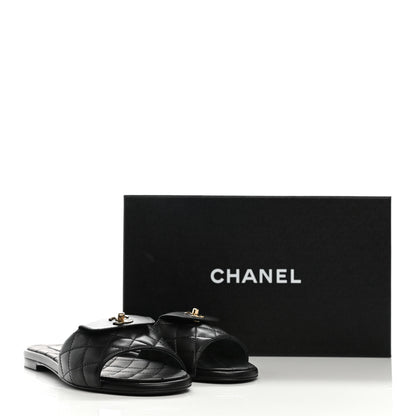 Chanel Lambskin Quilted CC Turnlock Sandals 37.5 Black 7 of 18
