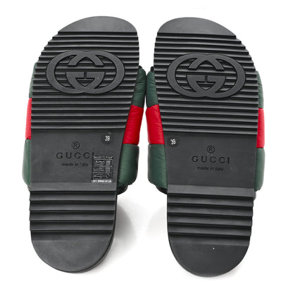 Gucci Nylon Web Womens Slide Sandals 39 Black Green Red 6 of 9